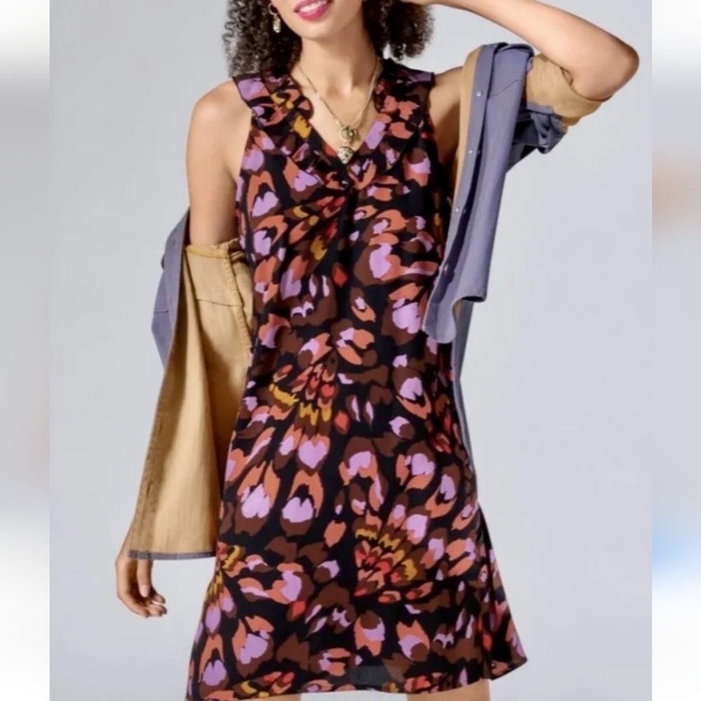 Cabi | #4454 Colorful Abstract Monarch Dress with Ruffled Neckline Size Medium - Picture 2 of 7